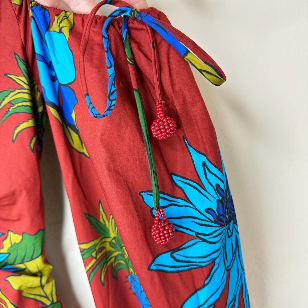 NWT Anthropologie Farm Rio Long Sleeve Floral V Neck Cut Out Midi Dress XXS - Picture 8 of 16